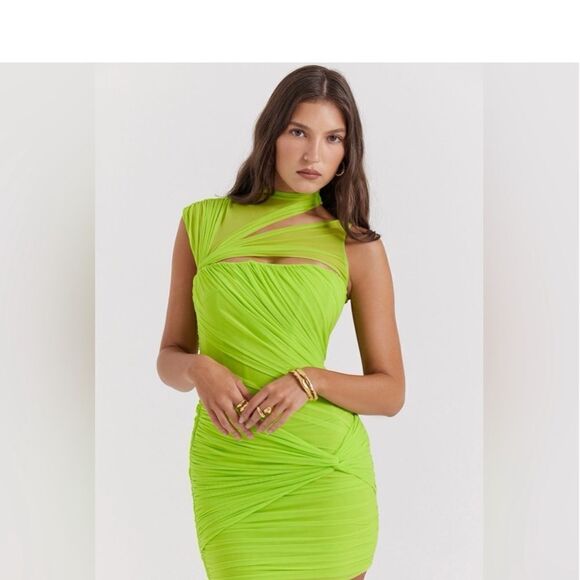 House of CB ADRIE NEON GREEN GATHERED MINI NWT Size M - Picture 2 of 9